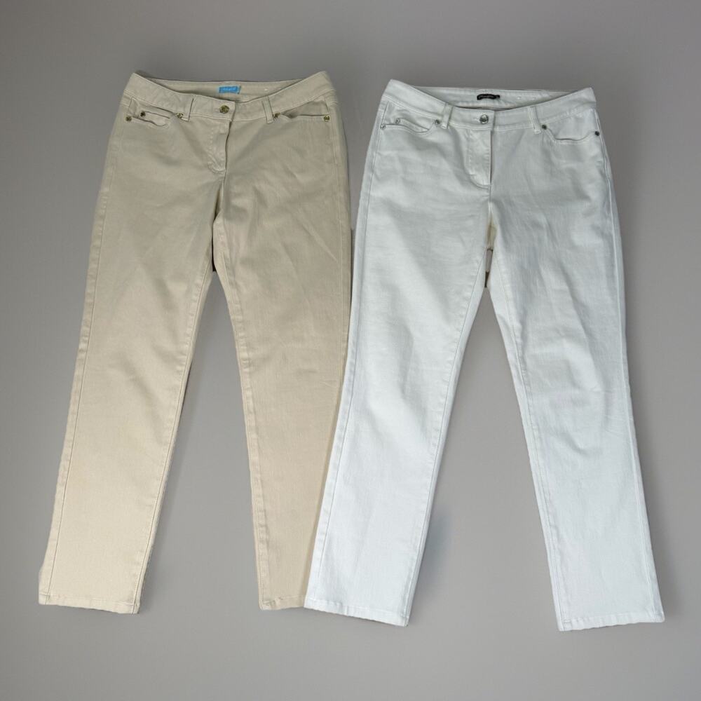 Lot 2 J. McLaughlin Jeans Women's Size 6 White Beige Denim Straight Leg